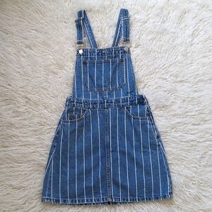 H&M Divided Overall Denim Blue and White Striped Dungaree Mini Dress
